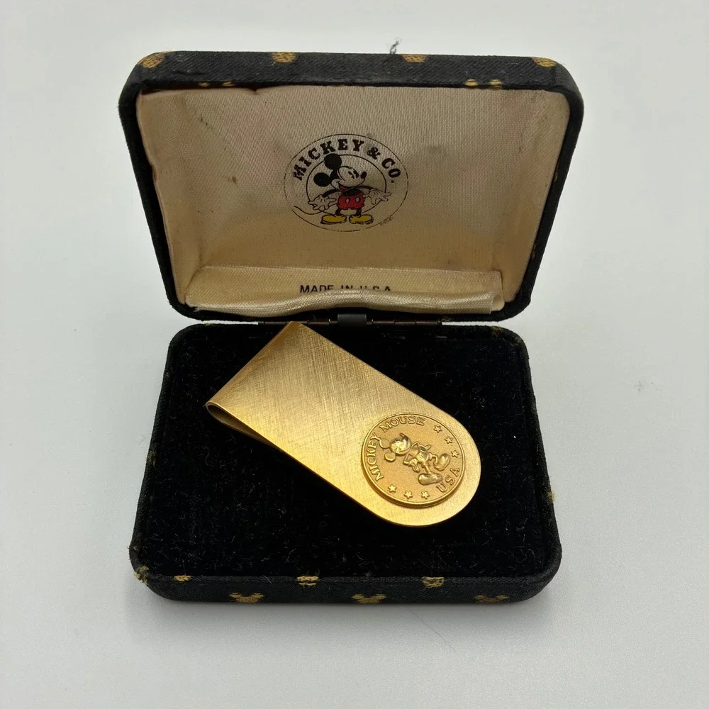 Vintage Mickey & Co Colibri Gold Tone Money Clip Mickey Mouse USA Made Boxed